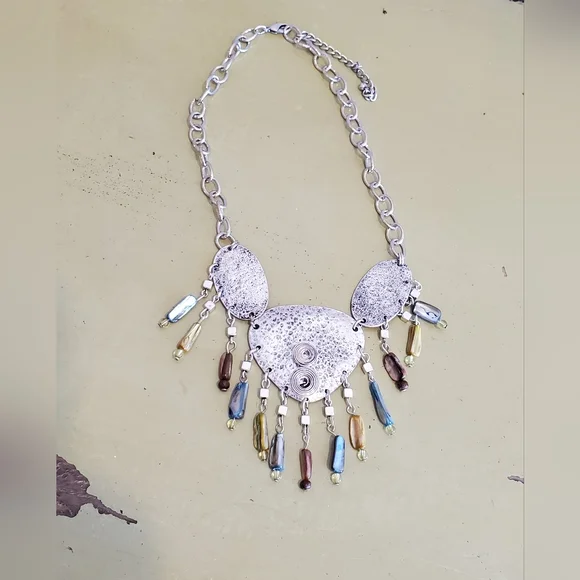 Artsy silver whimsical real natural shell silver dangle necklace statement uniqu - Picture 2 of 14